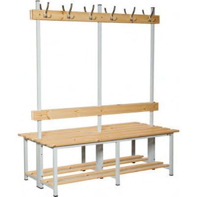 Banco doble de madera sin estante y percheros