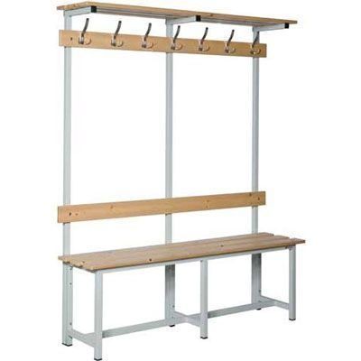 Banco individual de madera con estante y percheros